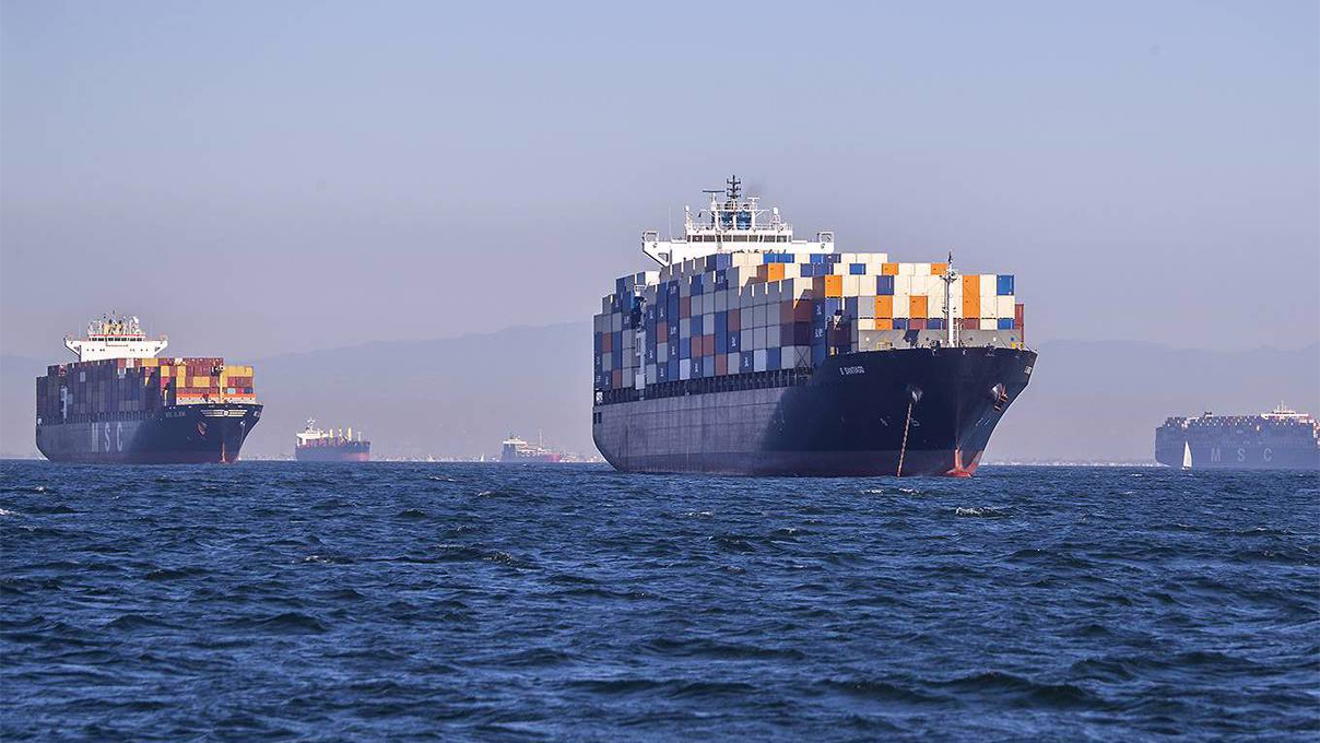 Container ships at anchor