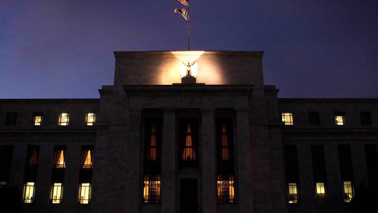 US Federal Reserve building at night