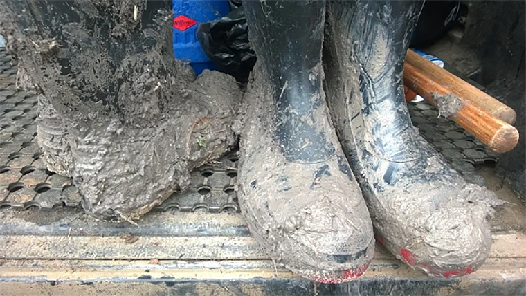 muddy gumboots