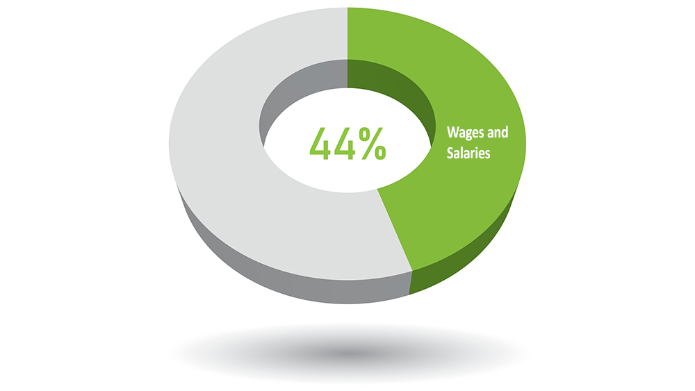 44% share of GDP is wages and salaries