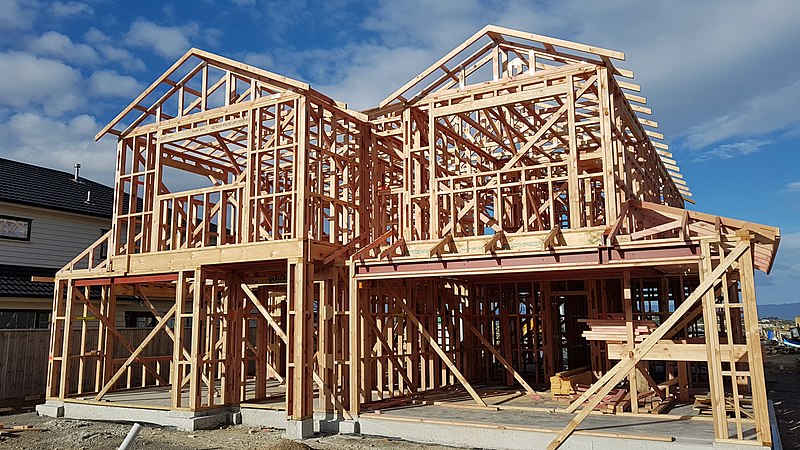 Timber framed house under construction