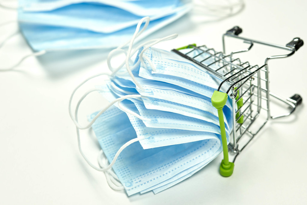 Shopping trolley with masks