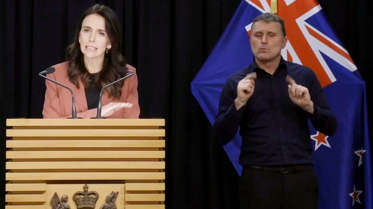 Jacinda Ardern at podium