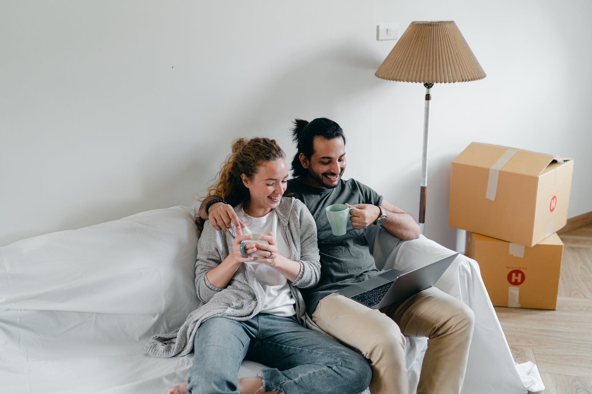 Young couple in new home