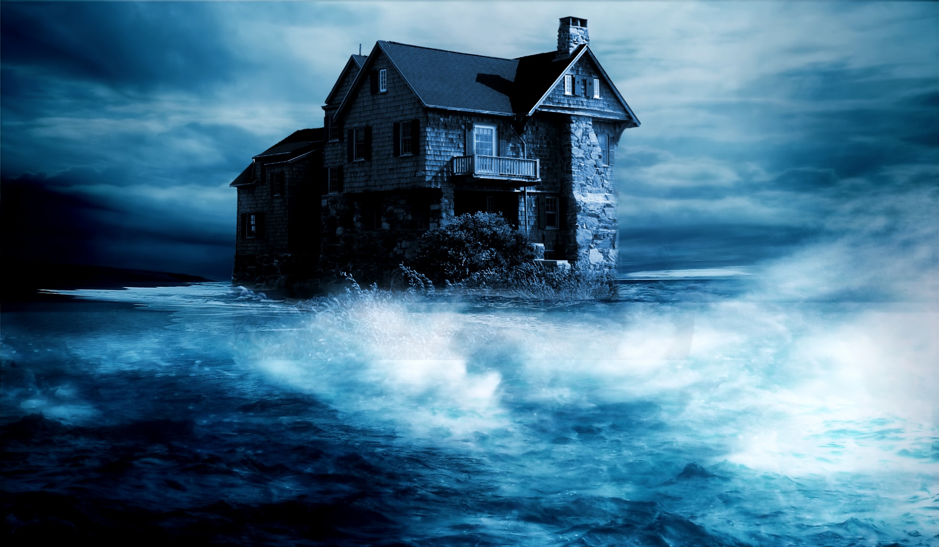 House in stormy seas