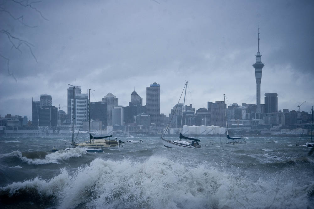 Auckland CBD in stormy weather
