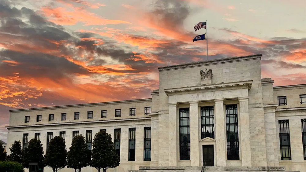Red sky over the US Fed building