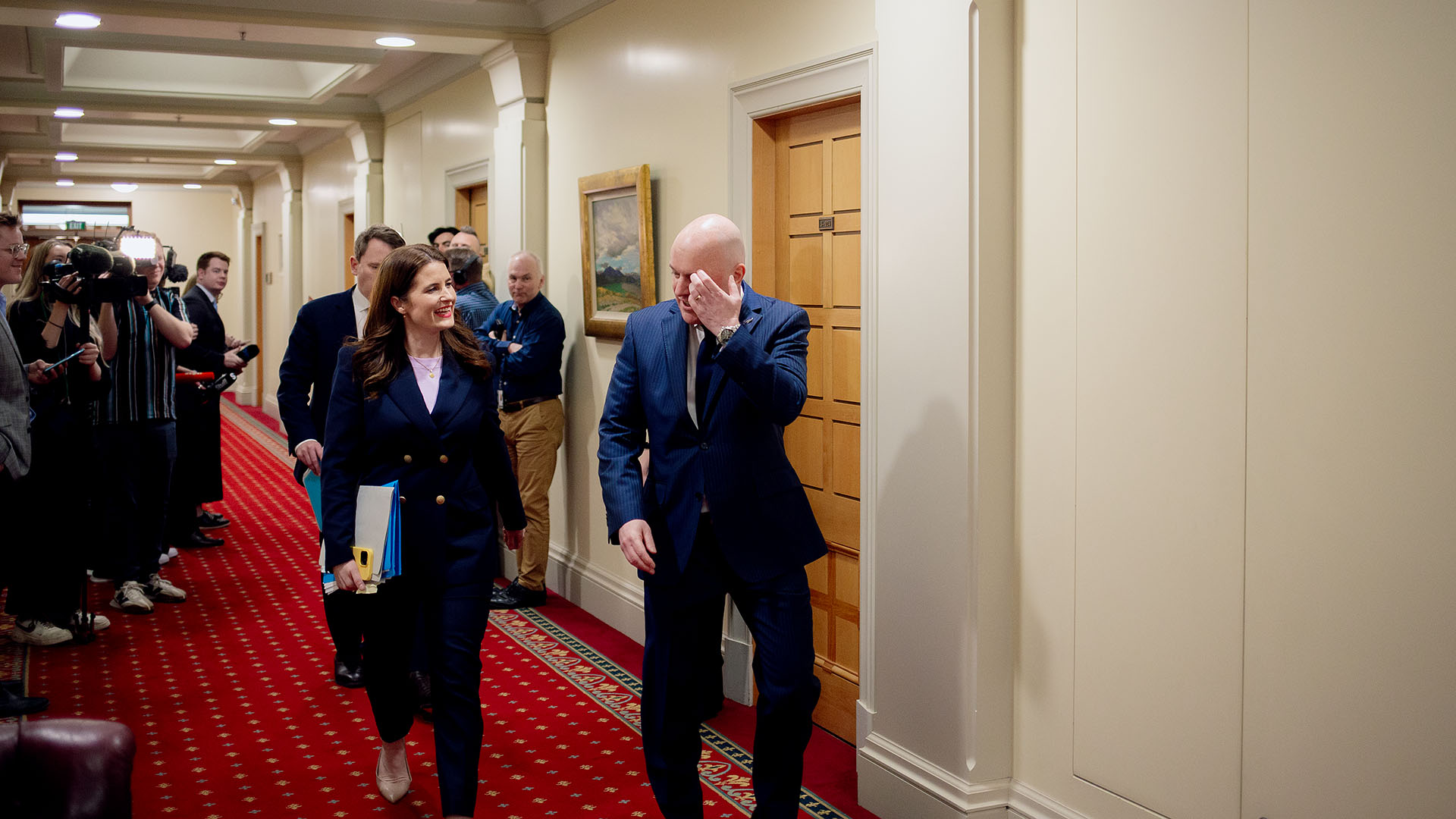 Nicola Willis and Christopher Luxon in Parliament during August 2023