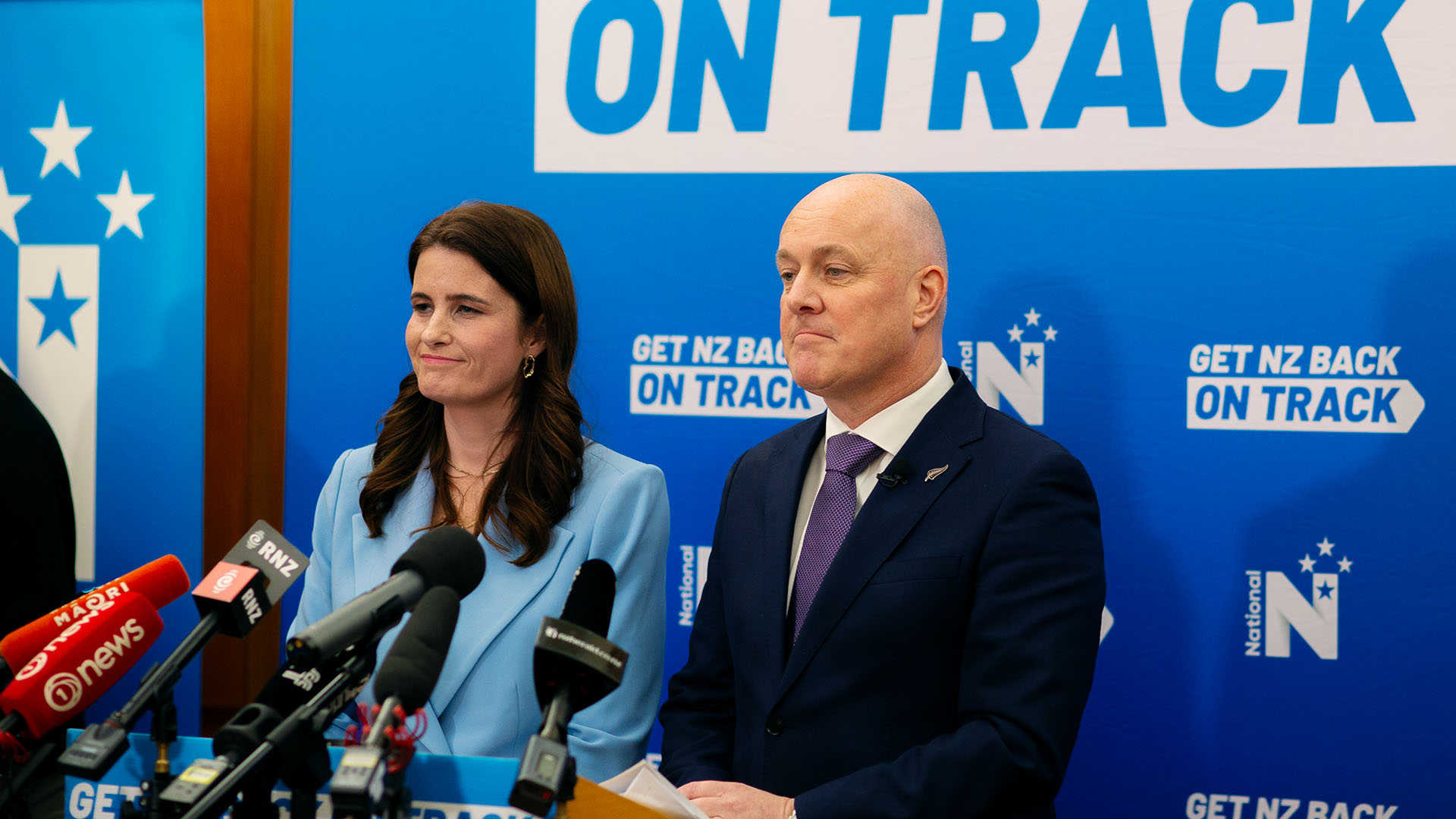 National party leader Christopher Luxon and deputy Nicola Willis announcing a $14 billion tax plan in August 2023