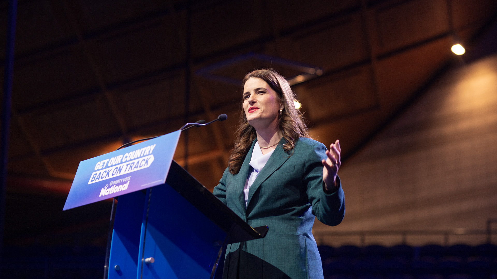 National Party finance spokesperson Nicola Willis gives a speech