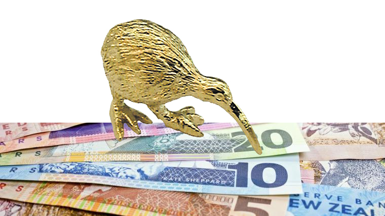 Gold kiwi on NZD banknotes