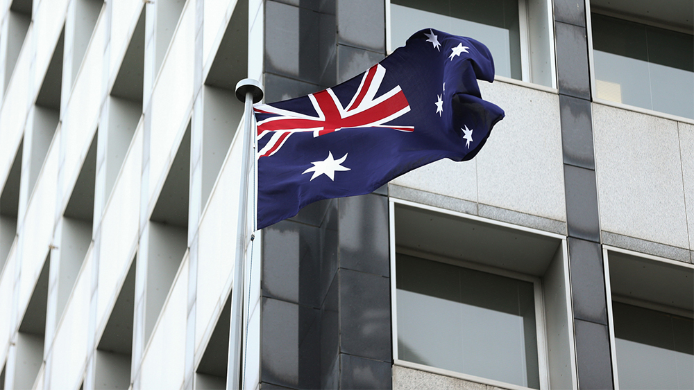 Flag outside the RBA building in Sydney