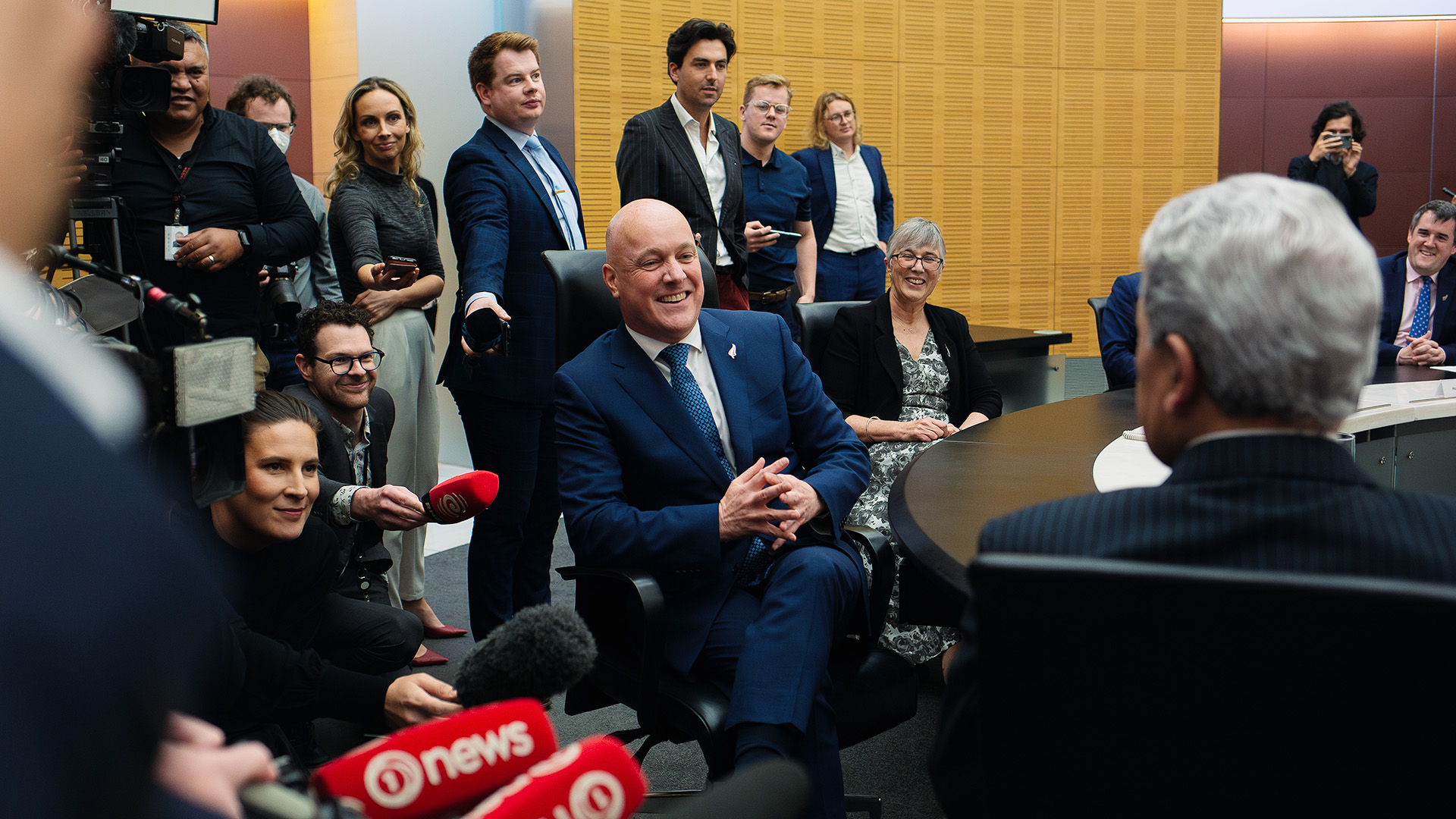 Prime Minister Christopher Luxon poses for a photo at the Coalition Government's first Cabinet meeting in November 2023