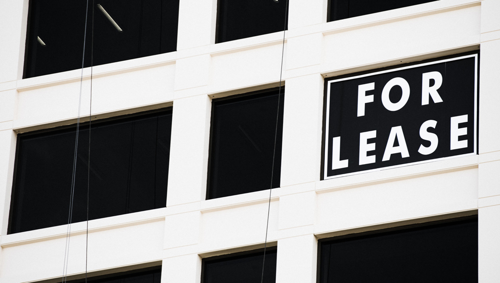 for lease sign on office building