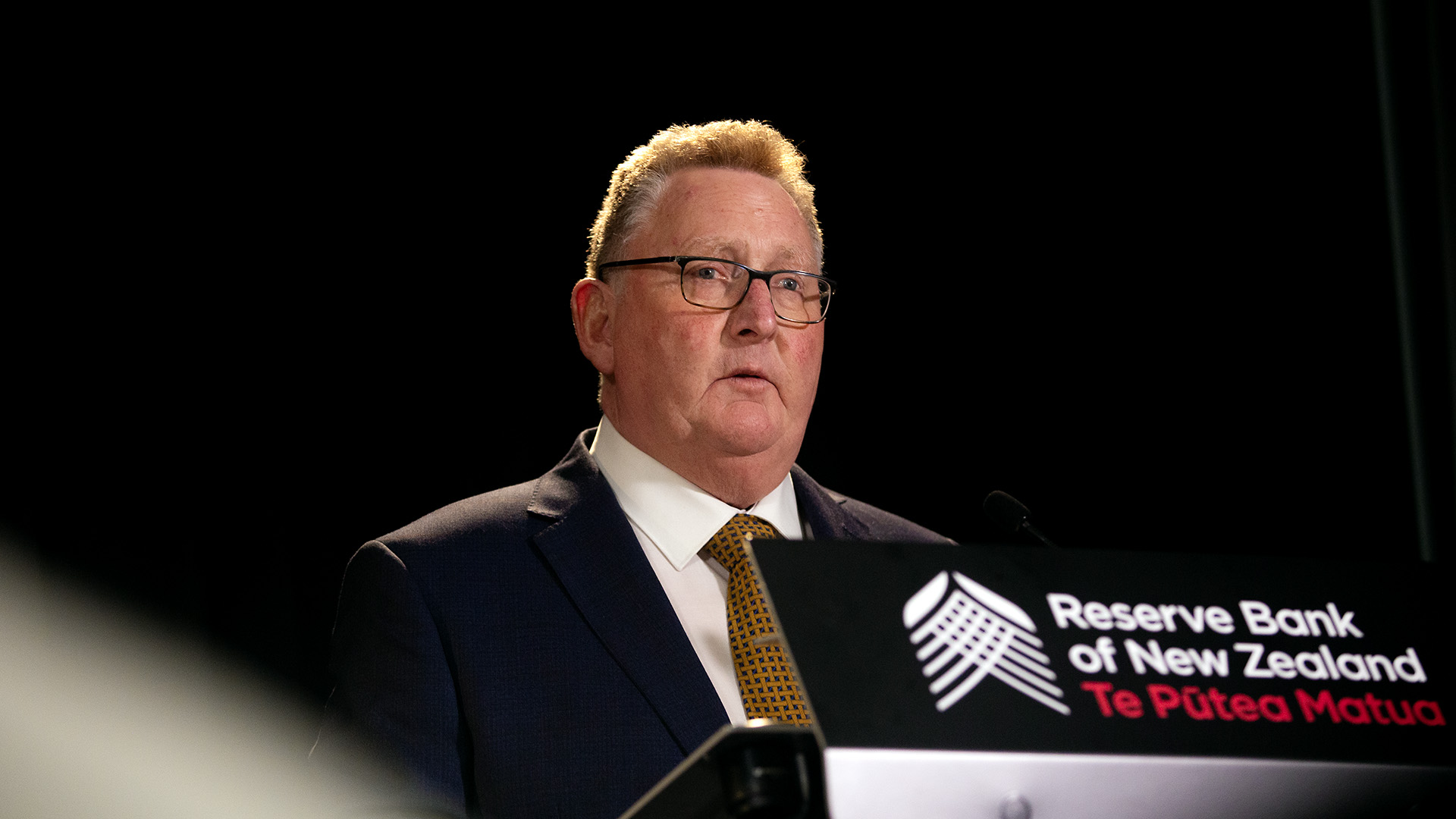 Reserve Bank Governor Adrian Orr speaks at a press conference in February