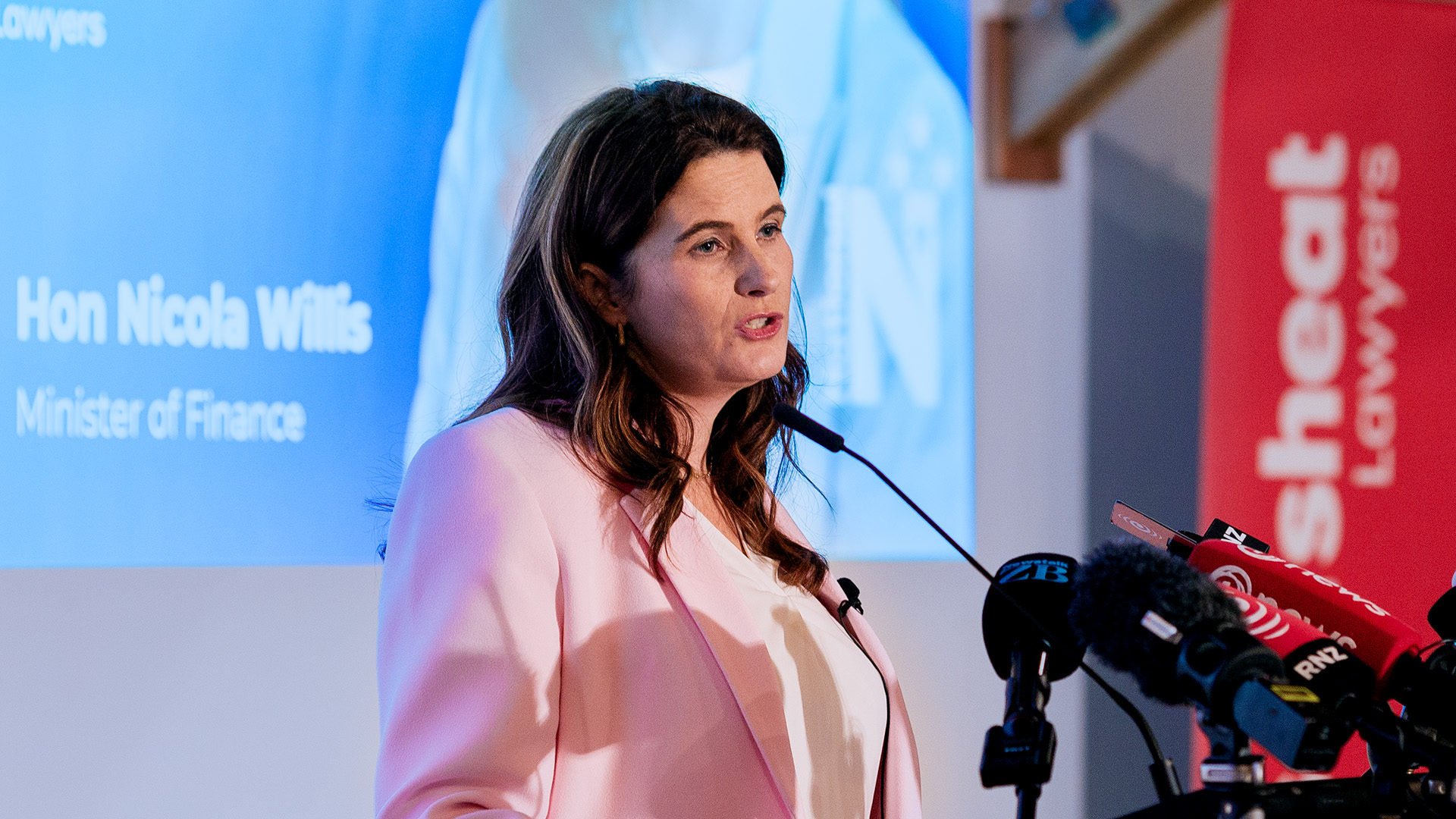 Finance Minister Nicola Willis gives a speech in Hutt Valley ahead of Budget 204