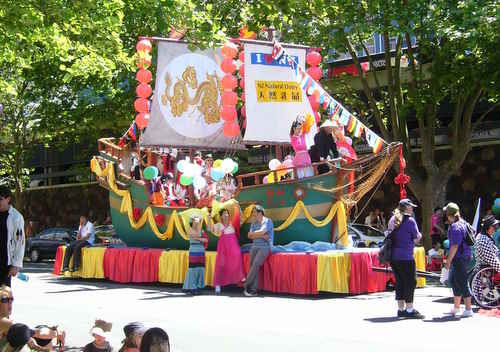 May Wang's Natural Dairy float in the Christmas Parade