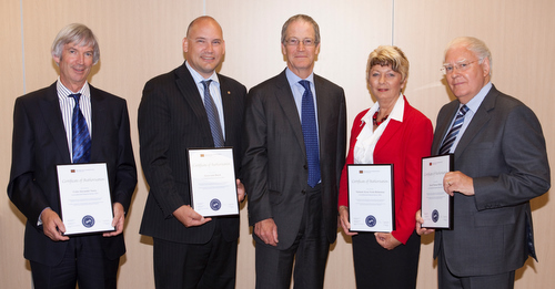 Left to right: Colin Vazey,Vazey & Child Chartered Accountants and Business Advisers Gavin Busch, NZ Financial Planning David Mayhew, Commissoner for Financial Advisers Verleene Robertson, Northland Money Management. David Milner, Britannia Financial Services