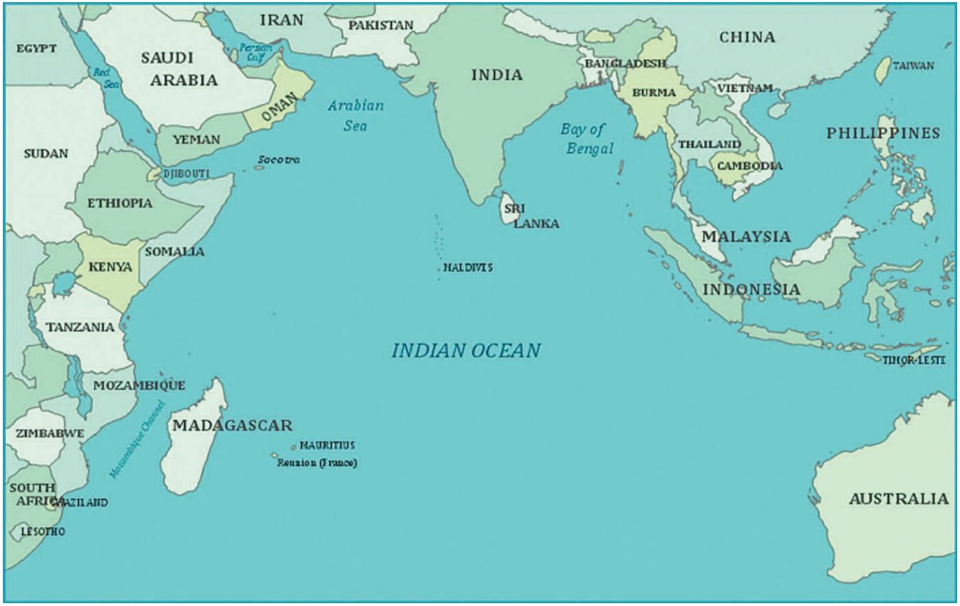 Малайзия индонезия индия. Карта стран индийского океана. Акватория индийского океана на карте. Индийский океан на карте. Острова индийского океана на карте.