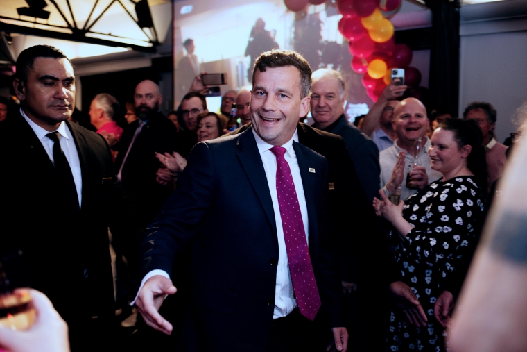 Act Party leader David Seymour celebrates winning two electorates and eleven seats in Parliament