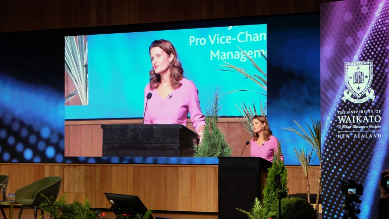 Finance Minister Nicola Willis speaks at the 2026 New Zealand Economics Forum in Hamilton.
