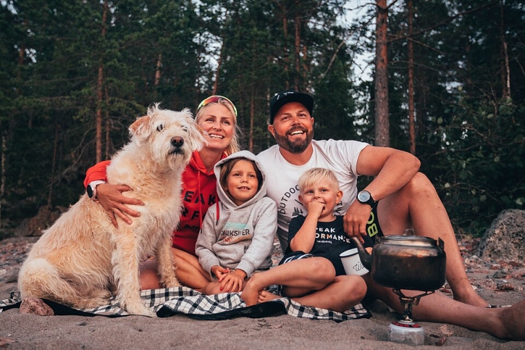 Family with pet dog