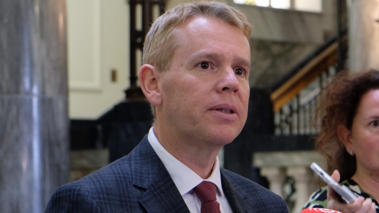 Labour leader Chris Hipkins speaks to media.