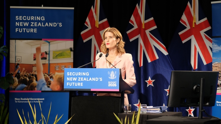 Finance Minister Nicola Willis speaks to Budget Day attendees at Parliament.