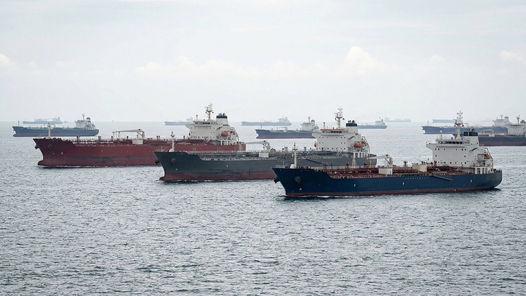 tankers lined up, waiting