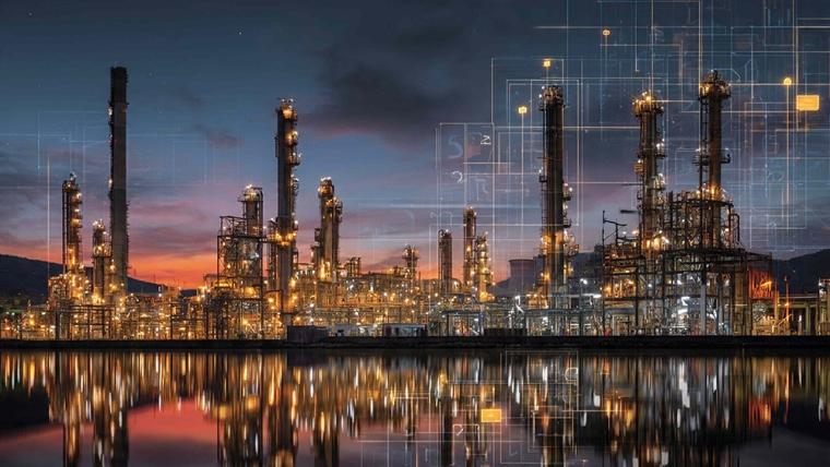 oil refinery at nigh