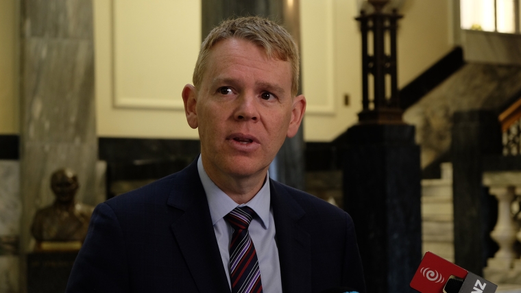Labour leader Chris Hipkins speaks to media.