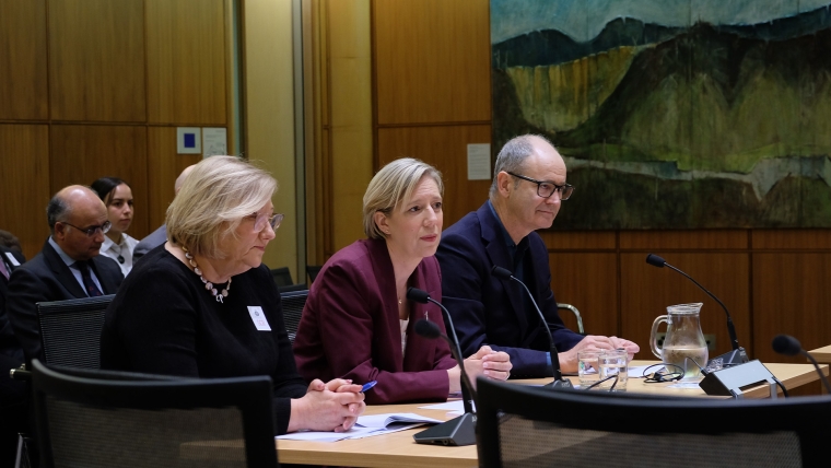 Reserve Bank Assistant Governor Karen Silk, Governor Anna Breman and chief economist Paul Conway at a Finance and Expenditure Committee meeting following the release of the September Monetary Policy Statement. Image source: Mandy Te