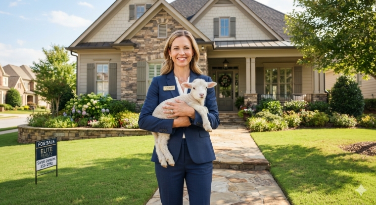 Real estate agent with lamb