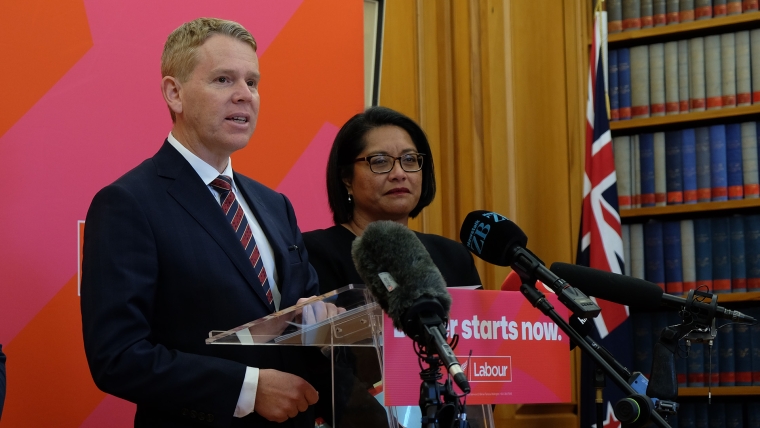 Labour leader Chris Hipkins and Labour finance and economy spokesperson Barbara Edmonds outline the party's fiscal plan. Image source: Mandy Te