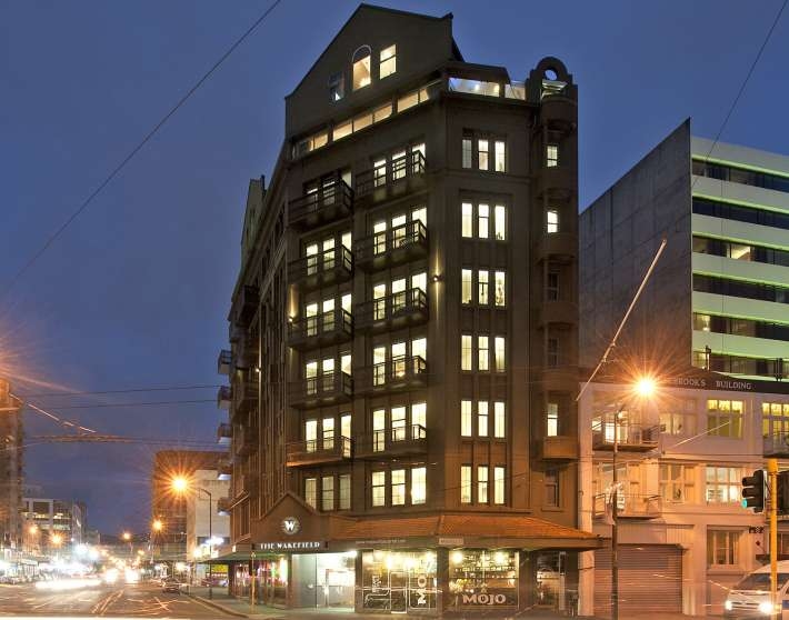The building is on the corner of Wakefield and Taranaki Streets in Wellington