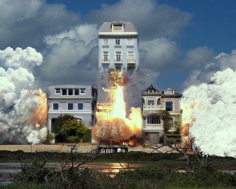 House shooting up into the sky like a rocket