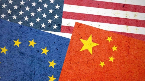 US, China, EU flags