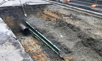 Exposed pipes in Wellington in Victoria Street after it burst.