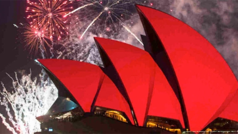 Sydney Opera House, in red
