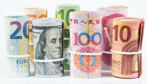 Banknote rolls, various currencies