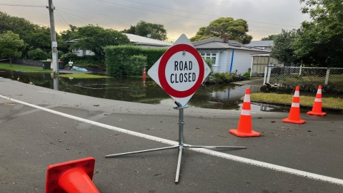 Houses in Auckland flooded by rain water after a record storm.