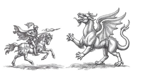 Knight on horseback vs dragon