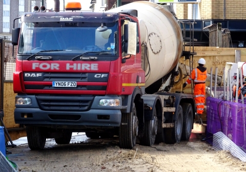 Concrete truck on building site