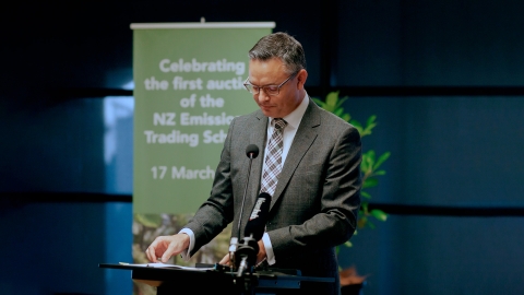 Climate Minister James Shaw at the first carbon auction 