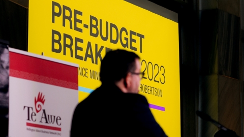 Finance Minister Grant Robertson speaks at a pre-budget breakfast event.