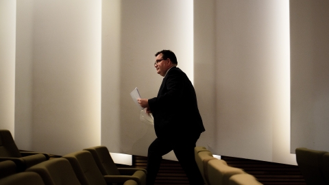 Labour finance minister Grant Robertson walks out of the Beehive Theatrette