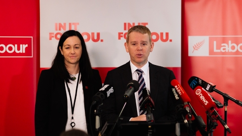 Labour Party president Jill Day and leader Chris Hipkins 