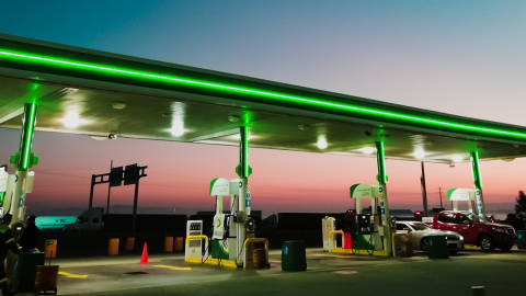 A petrol station at dawn 