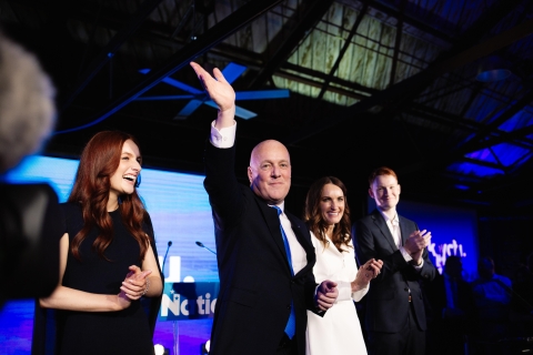 National leader Christopher Luxon and his family on election night