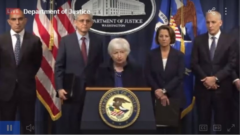 Janet Yellen speaking at the US DoJ